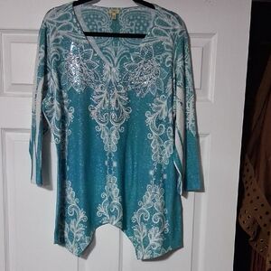 Reba Turquoise and White Embellished Tunic